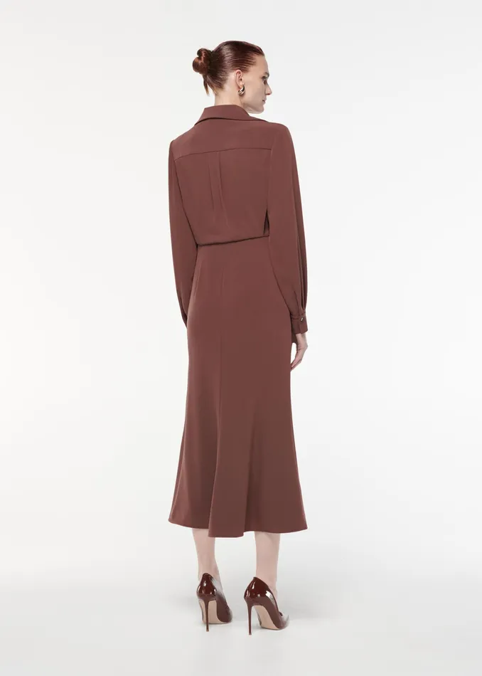 Women Roland Mouret Clothing Long Sleeve Satin Crepe Collar Midi Dress