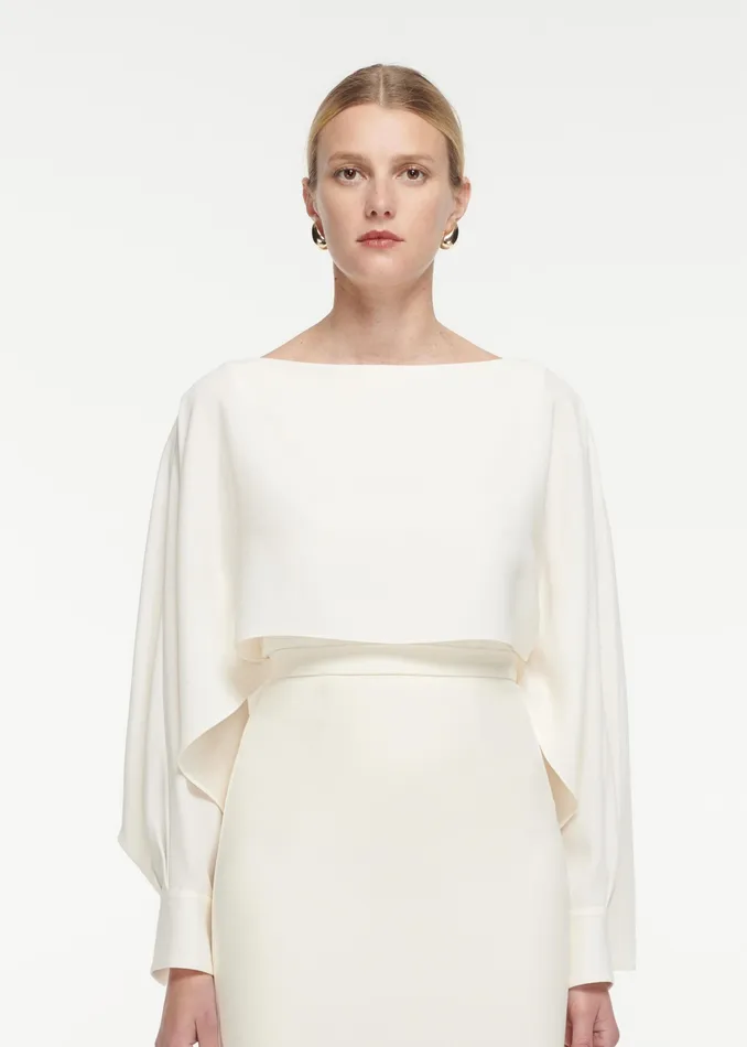 Women Roland Mouret Clothing Long Sleeve Satin Crepe Top