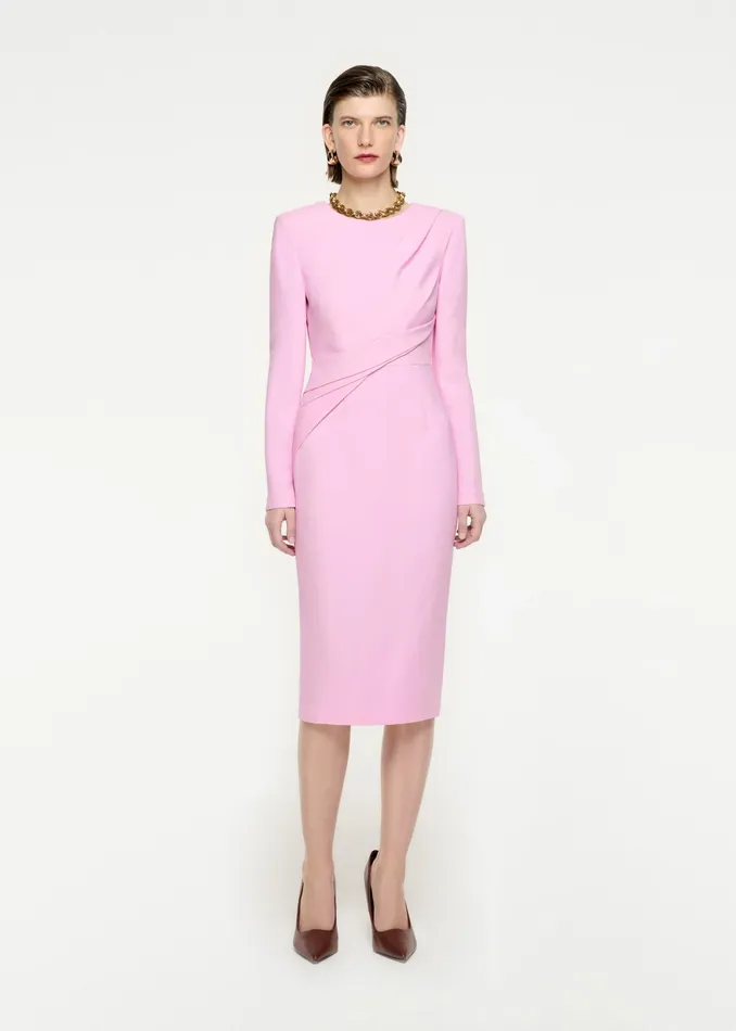 Women Roland Mouret Clothing Long Sleeve Wool Silk Midi Dress