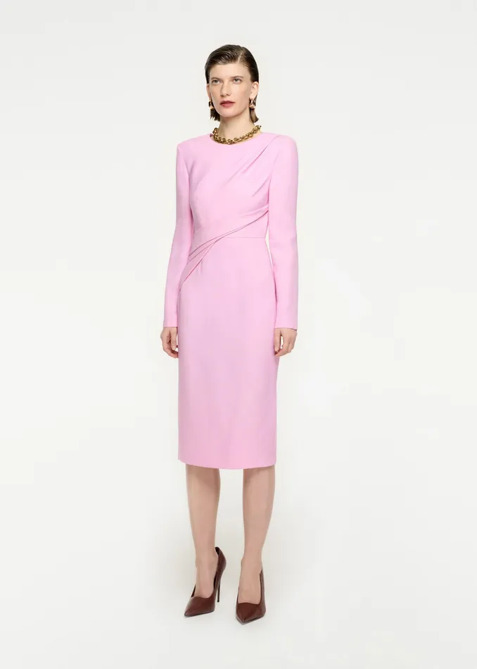 Women Roland Mouret Clothing Long Sleeve Wool Silk Midi Dress