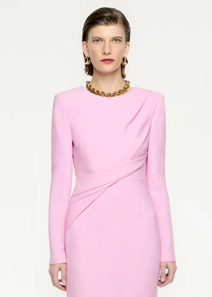 Women Roland Mouret Clothing Long Sleeve Wool Silk Midi Dress