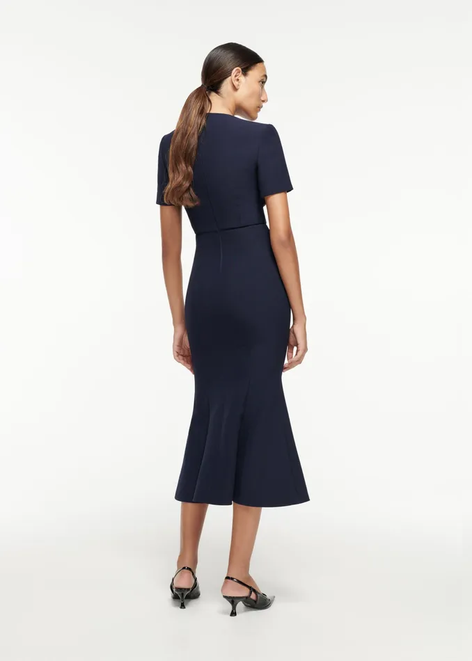 Women Roland Mouret Clothing Short Sleeve Crepe Contrast Midi Dress