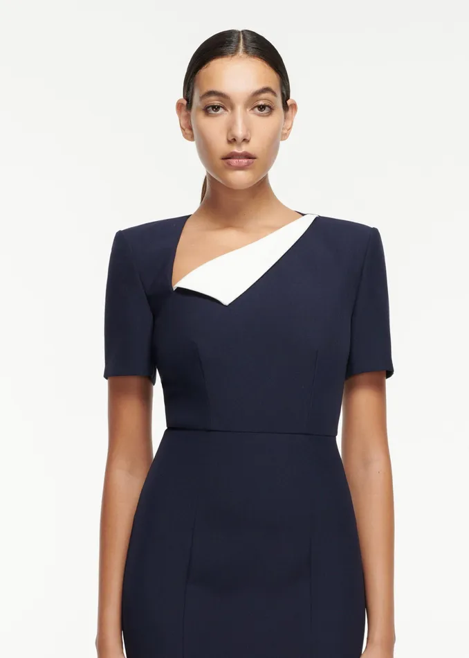 Women Roland Mouret Clothing Short Sleeve Crepe Contrast Midi Dress