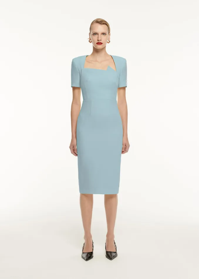 Women Roland Mouret Clothing Short Sleeve Pleat Detail Wool Silk Midi Dress