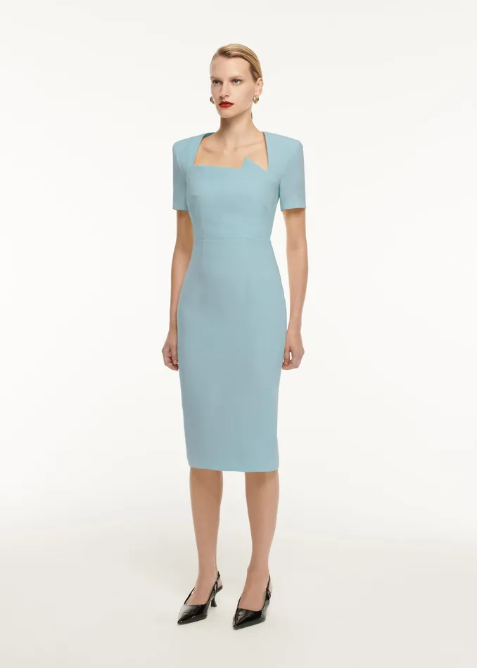 Women Roland Mouret Clothing Short Sleeve Pleat Detail Wool Silk Midi Dress