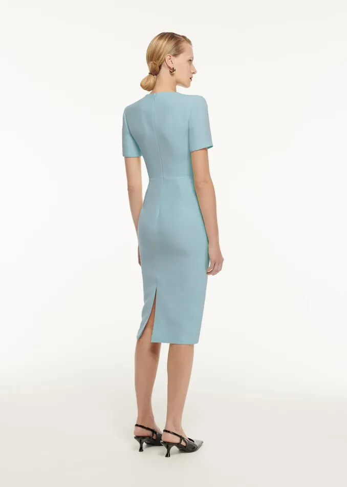 Women Roland Mouret Clothing Short Sleeve Pleat Detail Wool Silk Midi Dress