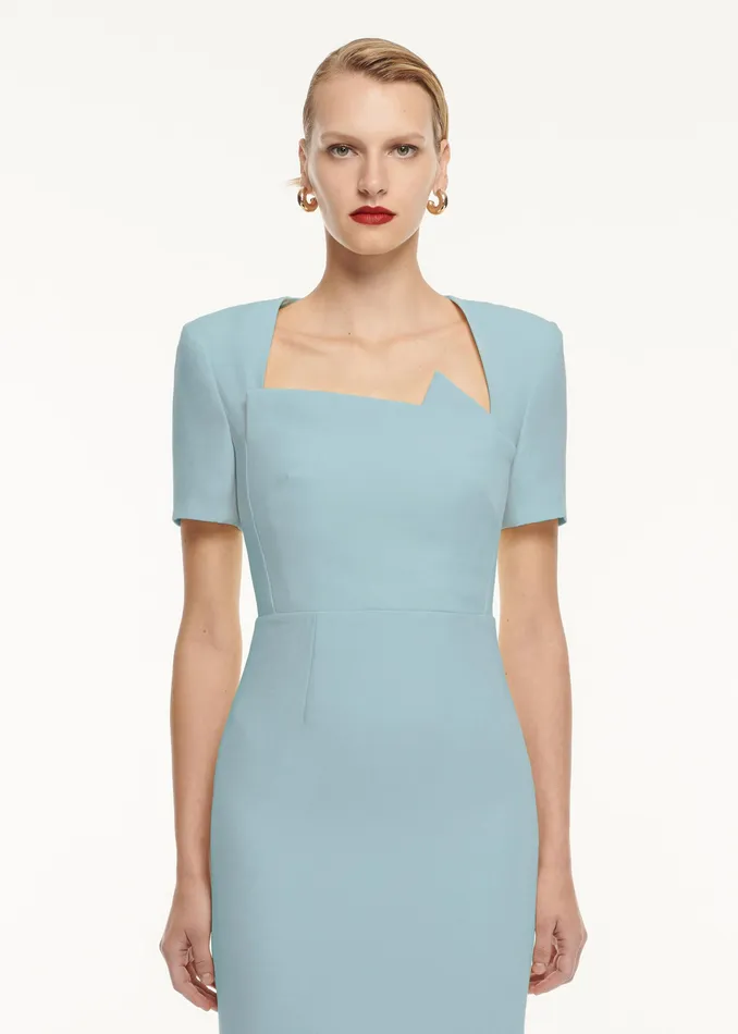 Women Roland Mouret Clothing Short Sleeve Pleat Detail Wool Silk Midi Dress