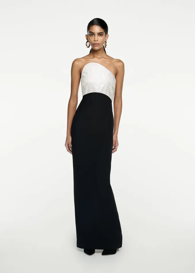 Women Roland Mouret Clothing Strapless Silk Wool Diamante Maxi Dress