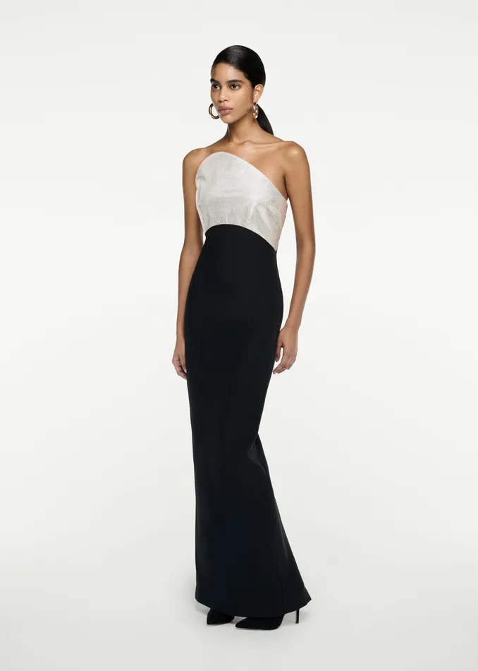 Women Roland Mouret Clothing Strapless Silk Wool Diamante Maxi Dress
