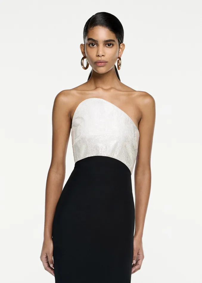 Women Roland Mouret Clothing Strapless Silk Wool Diamante Maxi Dress