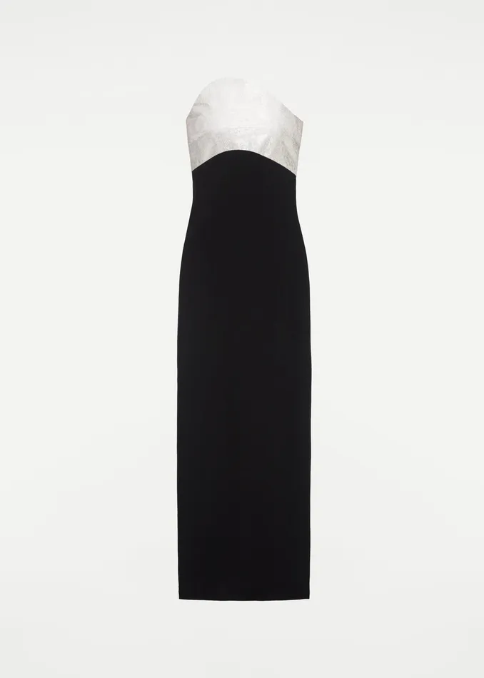 Women Roland Mouret Clothing Strapless Silk Wool Diamante Maxi Dress