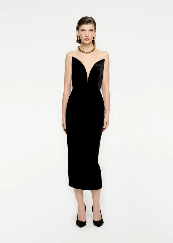 Women Roland Mouret Clothing Strapless Velvet Midi Dress
