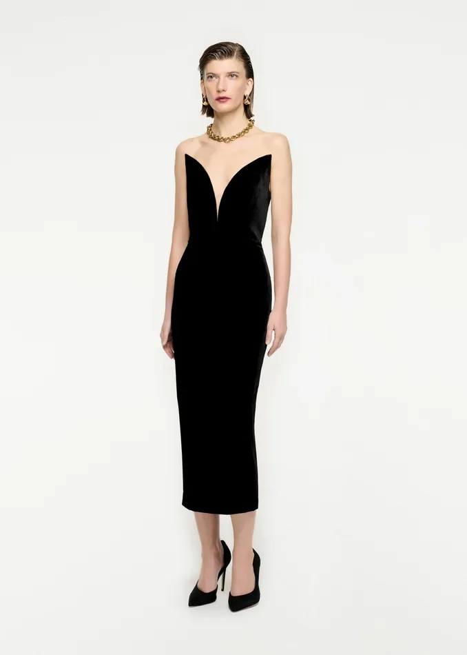 Women Roland Mouret Clothing Strapless Velvet Midi Dress