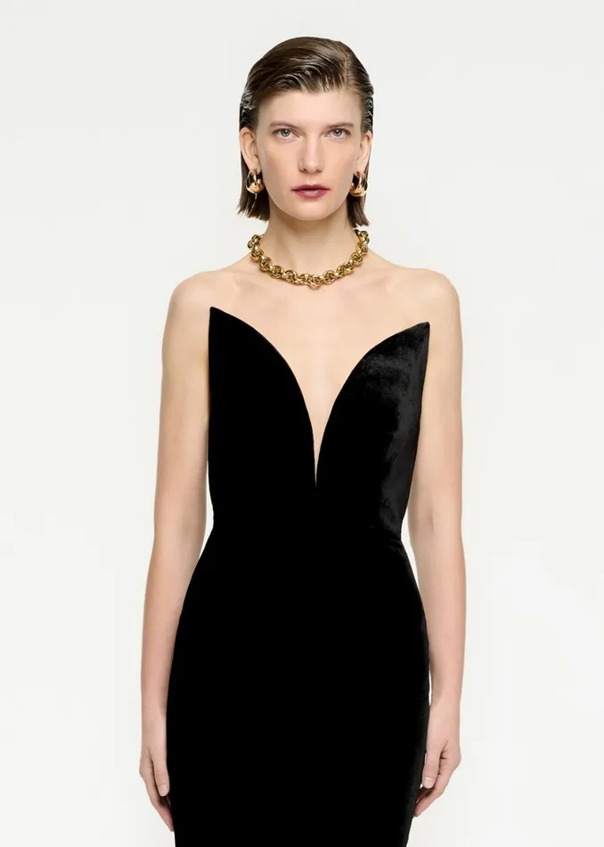 Women Roland Mouret Clothing Strapless Velvet Midi Dress