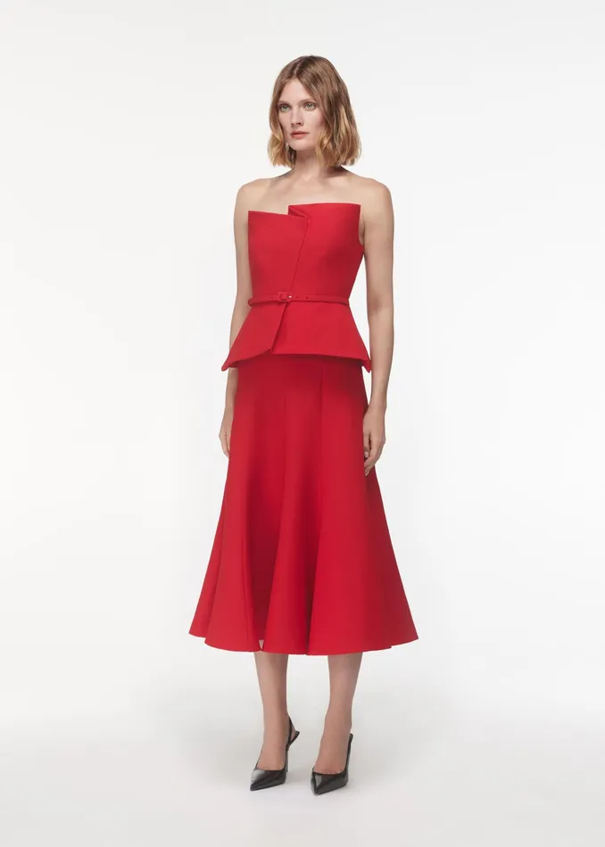Women Roland Mouret Clothing Strapless Wool Silk Peplum Midi Dress