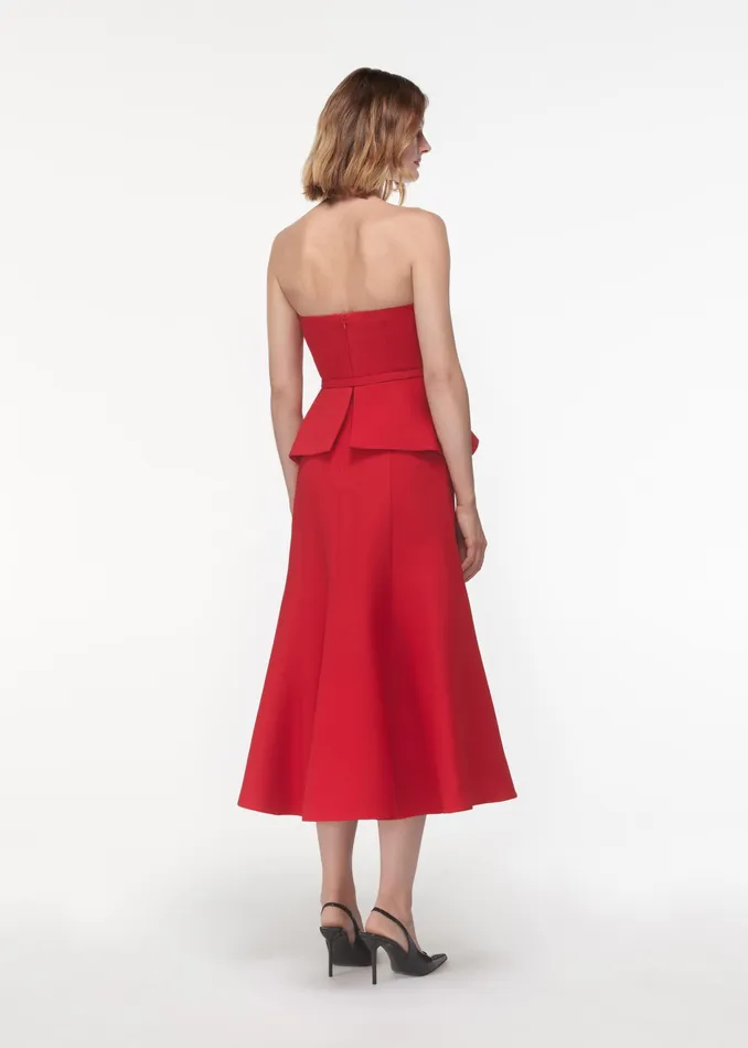 Women Roland Mouret Clothing Strapless Wool Silk Peplum Midi Dress