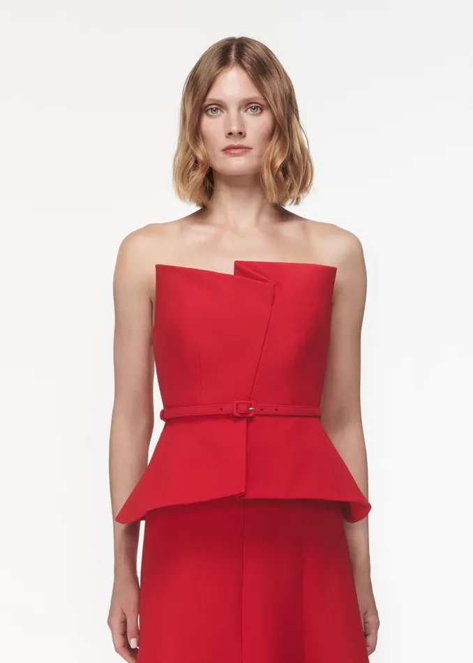 Women Roland Mouret Clothing Strapless Wool Silk Peplum Midi Dress