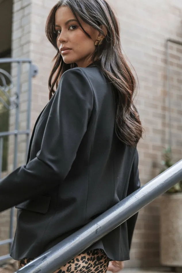 Women Ronny Open Front Knit Blazer Black Blazers Petal and Pup