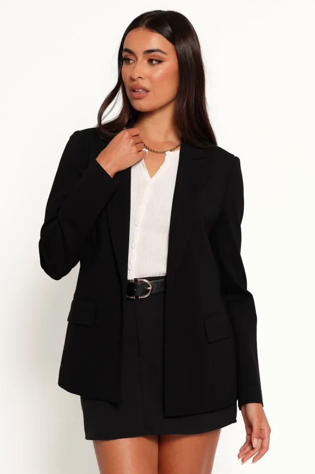 Women Ronny Open Front Knit Blazer Black Blazers Petal and Pup