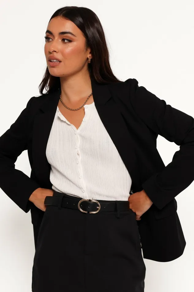 Women Ronny Open Front Knit Blazer Black Blazers Petal and Pup