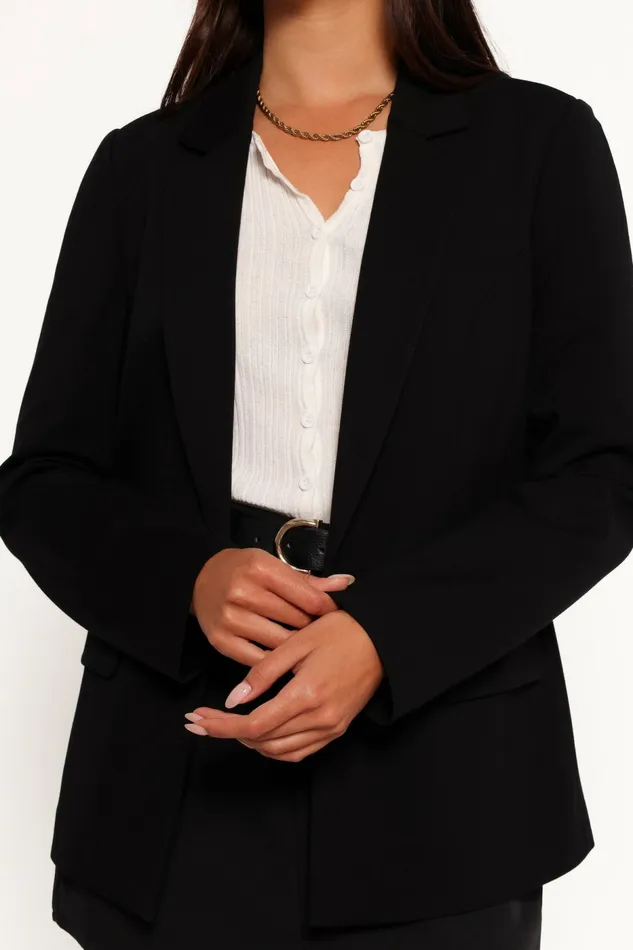Women Ronny Open Front Knit Blazer Black Blazers Petal and Pup