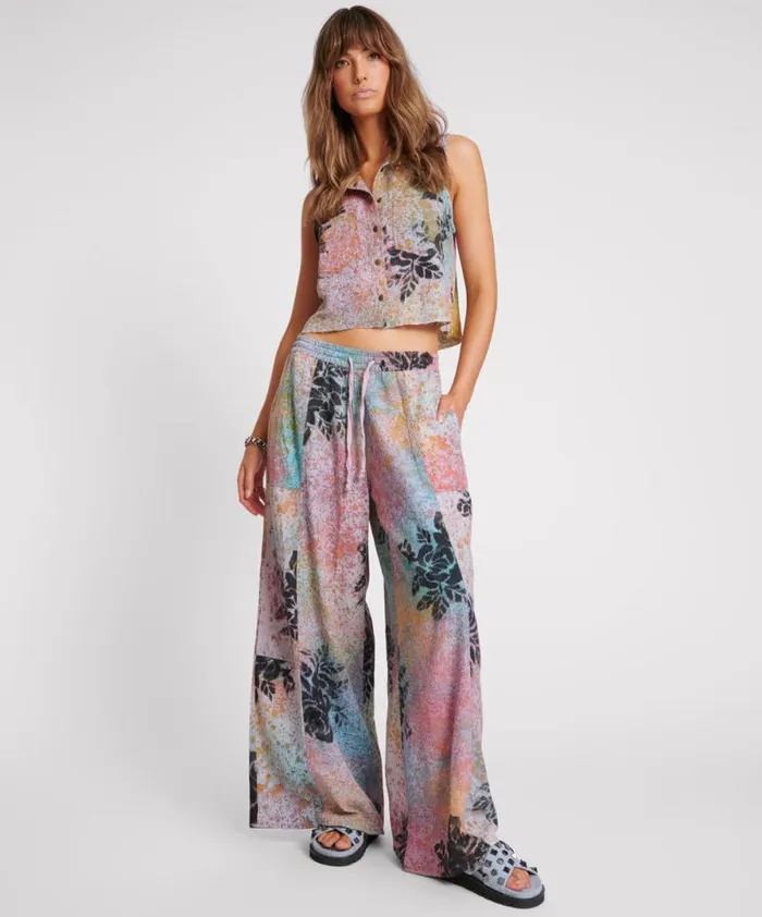 Women ROSE TATTOO HAND PAINTED FLORAL PALAZZO PANTS One Teaspoon Bottoms