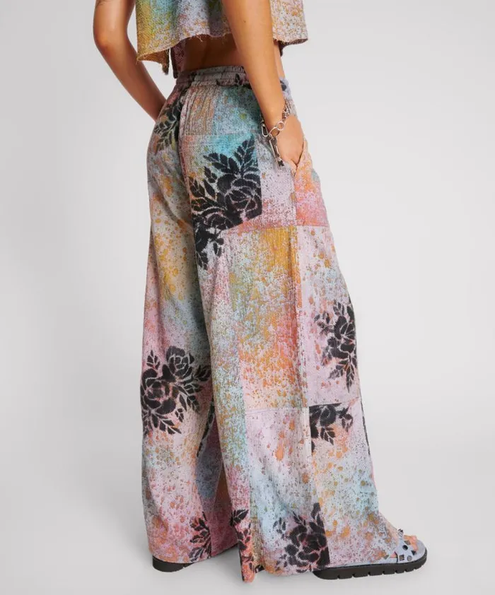 Women ROSE TATTOO HAND PAINTED FLORAL PALAZZO PANTS One Teaspoon Bottoms