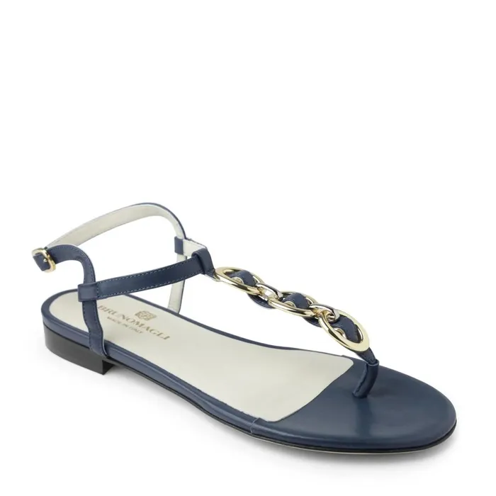 Women Sandals and Slides Bruno Magli Marina Leather Embellished Thong Sandal 8211 Navy