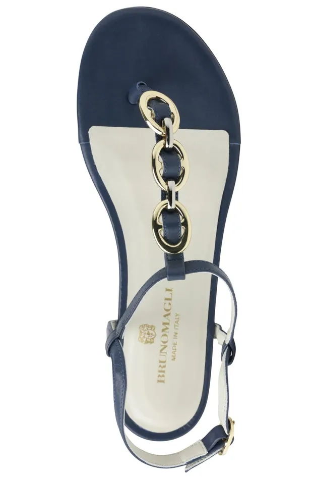 Women Sandals and Slides Bruno Magli Marina Leather Embellished Thong Sandal 8211 Navy