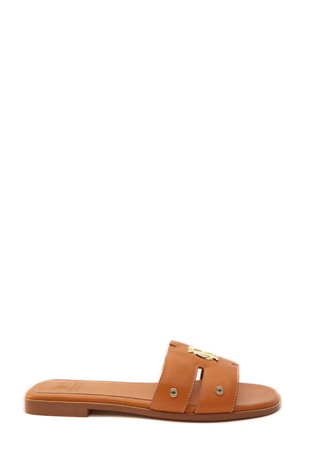 Women Sandals and Slides Holland Cooper Monogram Slides Tan Leather