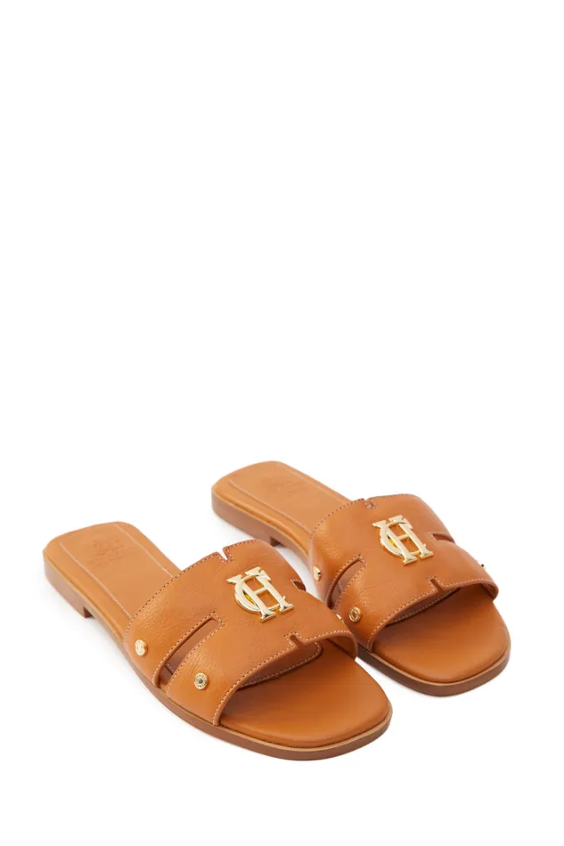 Women Sandals and Slides Holland Cooper Monogram Slides Tan Leather