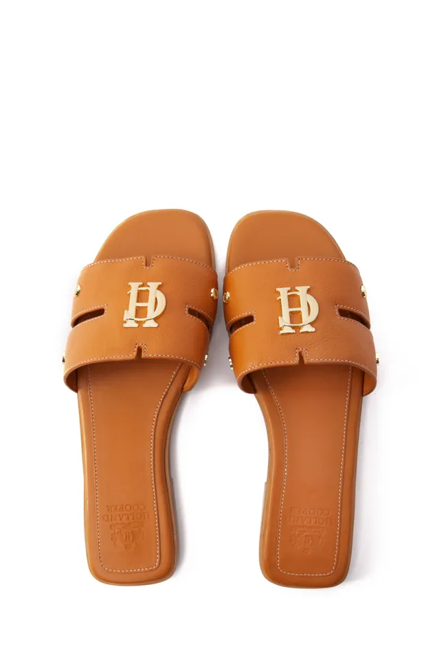 Women Sandals and Slides Holland Cooper Monogram Slides Tan Leather