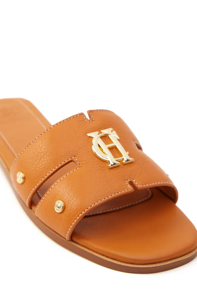 Women Sandals and Slides Holland Cooper Monogram Slides Tan Leather