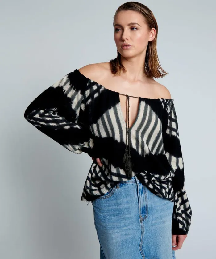 Women SANTORINI HAND PRINTED MINOAN TOP One Teaspoon Tops