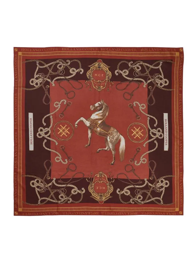 Women Scarves Holland Cooper Regal Horse Silk Scarf Caramel