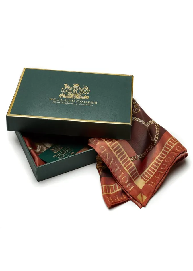 Women Scarves Holland Cooper Regal Horse Silk Scarf Caramel