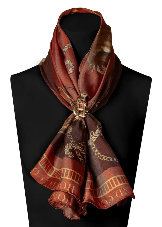 Women Scarves Holland Cooper Regal Horse Silk Scarf Caramel