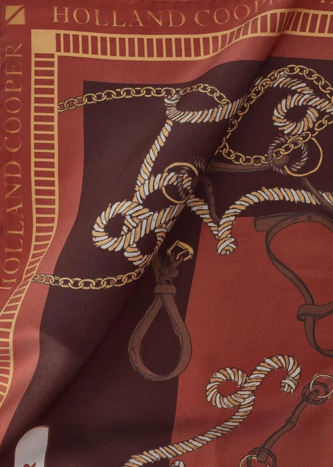 Women Scarves Holland Cooper Regal Horse Silk Scarf Caramel