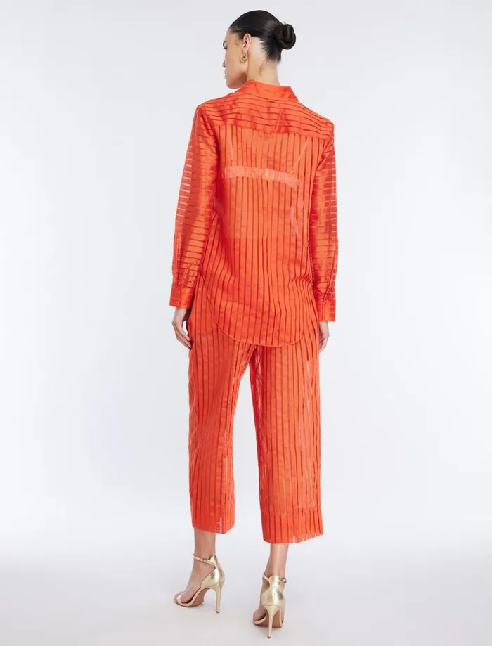 Women Sheer Stripe Button Down Shirt Pumpkin BCBG Tops Women Sheer Stripe Button Down Shirt Pumpkin BCBG Tops