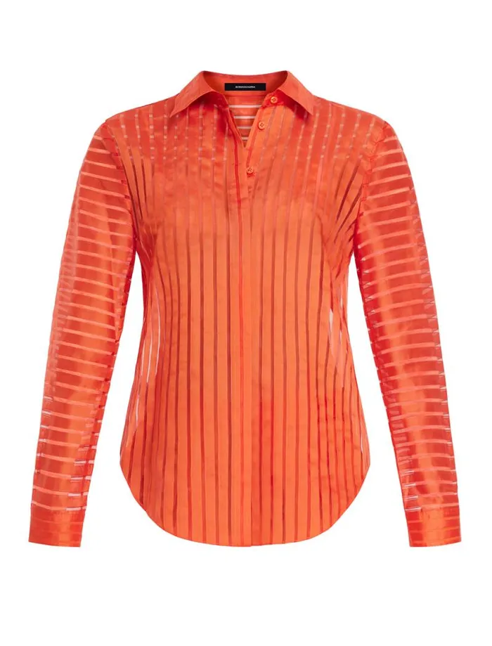 Women Sheer Stripe Button Down Shirt Pumpkin BCBG Tops Women Sheer Stripe Button Down Shirt Pumpkin BCBG Tops
