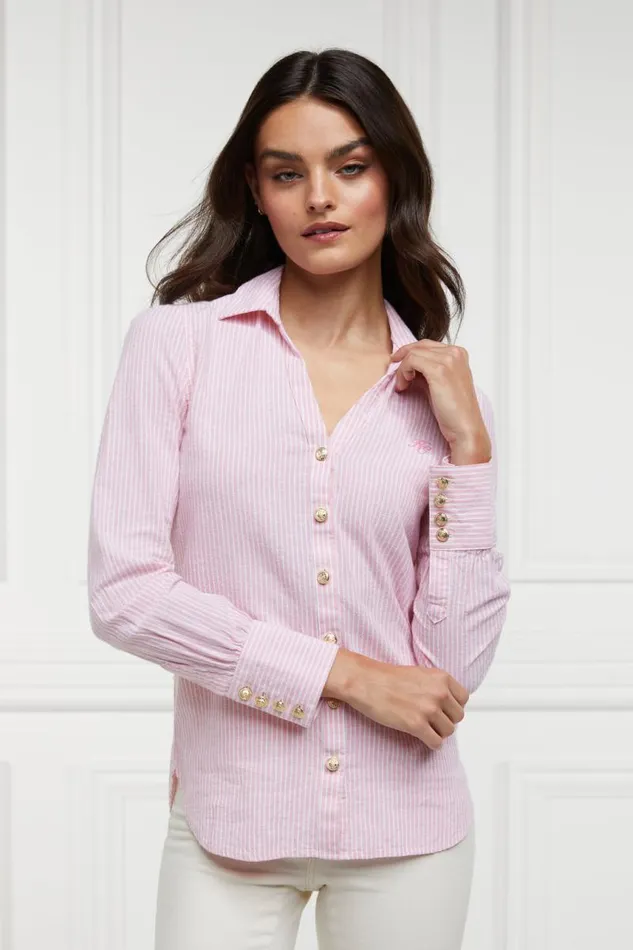 Women Shirts and Blouses Holland Cooper Classic VNeck Blouse Pink Stripe Women Shirts and Blouses Holland Cooper Classic VNeck Blouse Pink Stripe