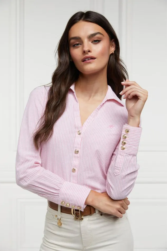 Women Shirts and Blouses Holland Cooper Classic VNeck Blouse Pink Stripe Women Shirts and Blouses Holland Cooper Classic VNeck Blouse Pink Stripe