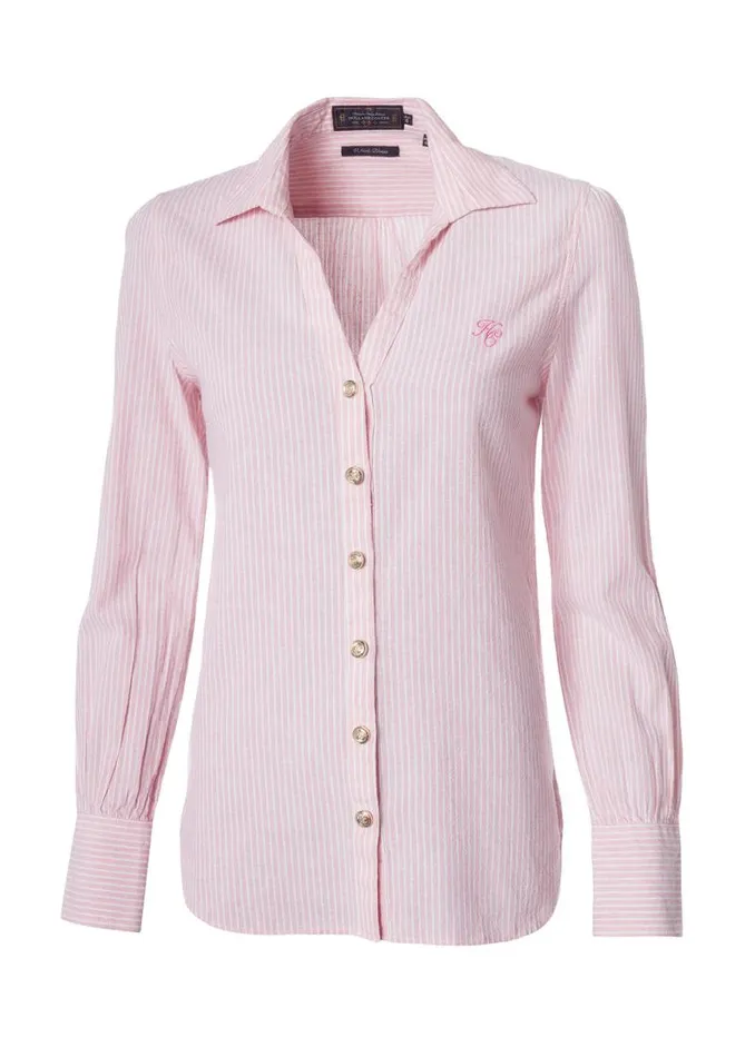 Women Shirts and Blouses Holland Cooper Classic VNeck Blouse Pink Stripe Women Shirts and Blouses Holland Cooper Classic VNeck Blouse Pink Stripe