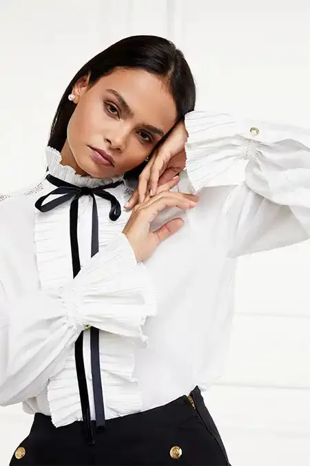 Women Shirts and Blouses Holland Cooper Olivia Tie Shirt White Women Shirts and Blouses Holland Cooper Olivia Tie Shirt White