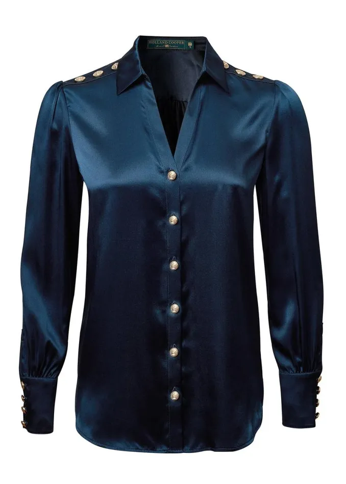 Women Shirts and Blouses Holland Cooper Silk VNeck Blouse Petrol Blue Women Shirts and Blouses Holland Cooper Silk VNeck Blouse Petrol Blue