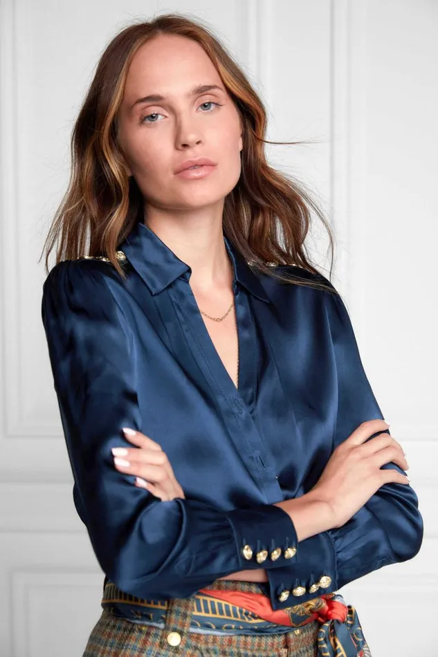 Women Shirts and Blouses Holland Cooper Silk VNeck Blouse Petrol Blue Women Shirts and Blouses Holland Cooper Silk VNeck Blouse Petrol Blue