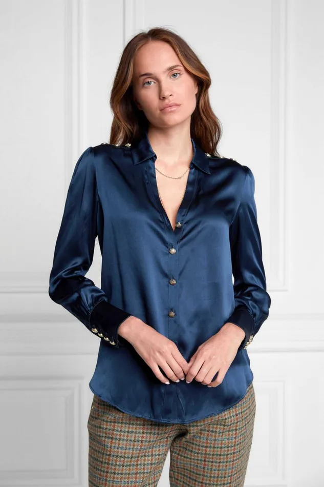 Women Shirts and Blouses Holland Cooper Silk VNeck Blouse Petrol Blue Women Shirts and Blouses Holland Cooper Silk VNeck Blouse Petrol Blue