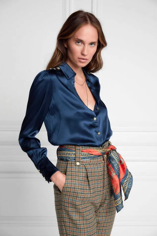 Women Shirts and Blouses Holland Cooper Silk VNeck Blouse Petrol Blue Women Shirts and Blouses Holland Cooper Silk VNeck Blouse Petrol Blue