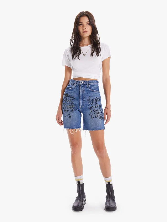 Women Shorts Mother Denim High Waisted Smokin039 Short Fray Blue