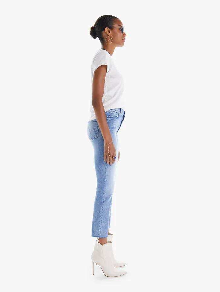 Women Skinny Mother Denim High Waisted Looker Ankle Fray Lightpastel Blue